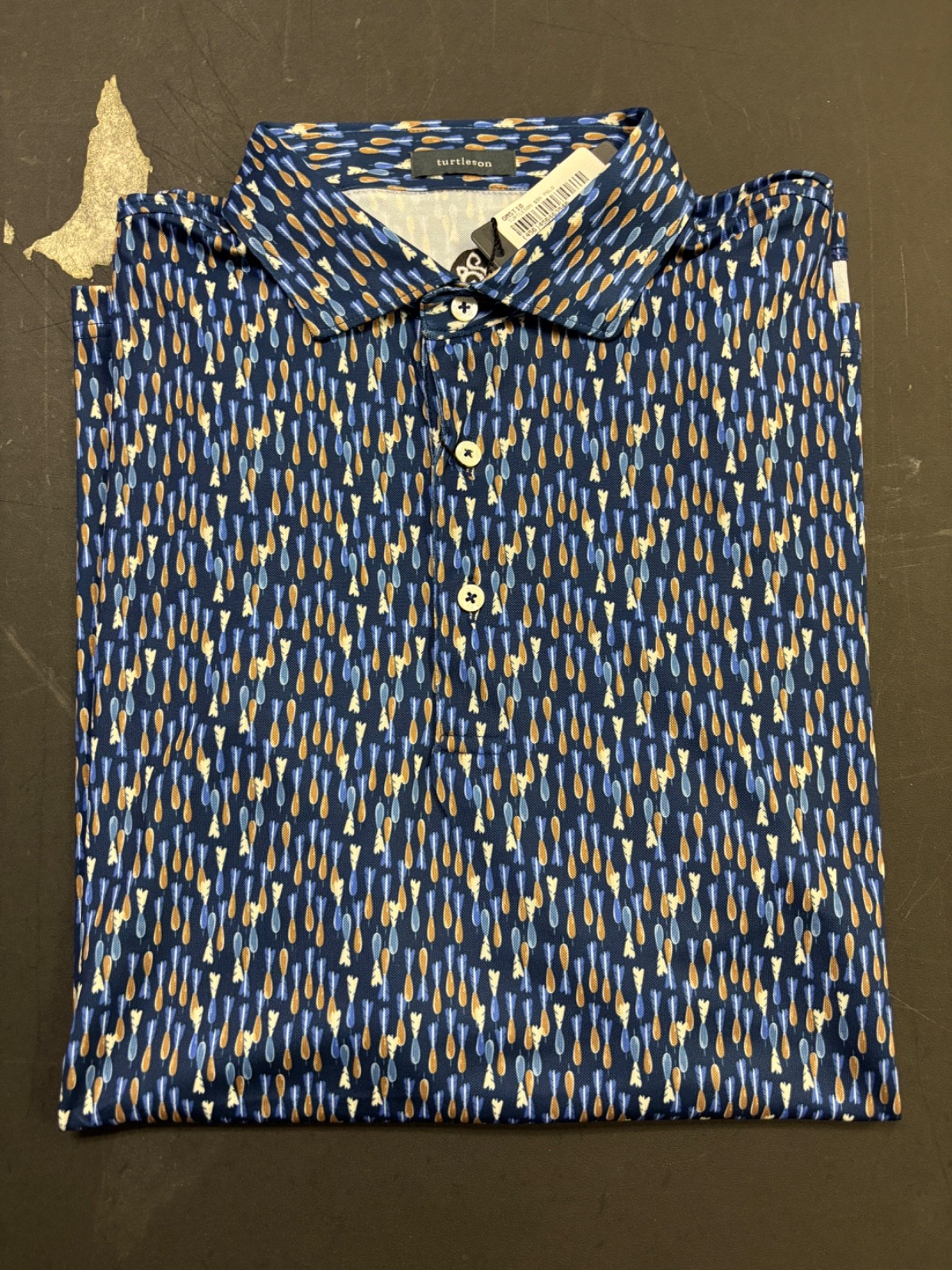 NWT MEN\'S TURTLESON POLO, SIZE: L, COLOR: NAVY/BLUE/TAN (M8.30) NWT MEN\'S TURTLESON POLO, SIZE: L, COLOR: NAVY/BLUE/TAN (M8.30)