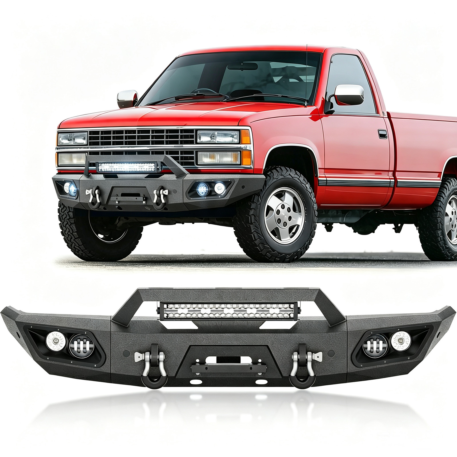 For 1988-1998 Chevy C/K 1500 2500 Steel Front Bumper With winch plate,LED Lights
