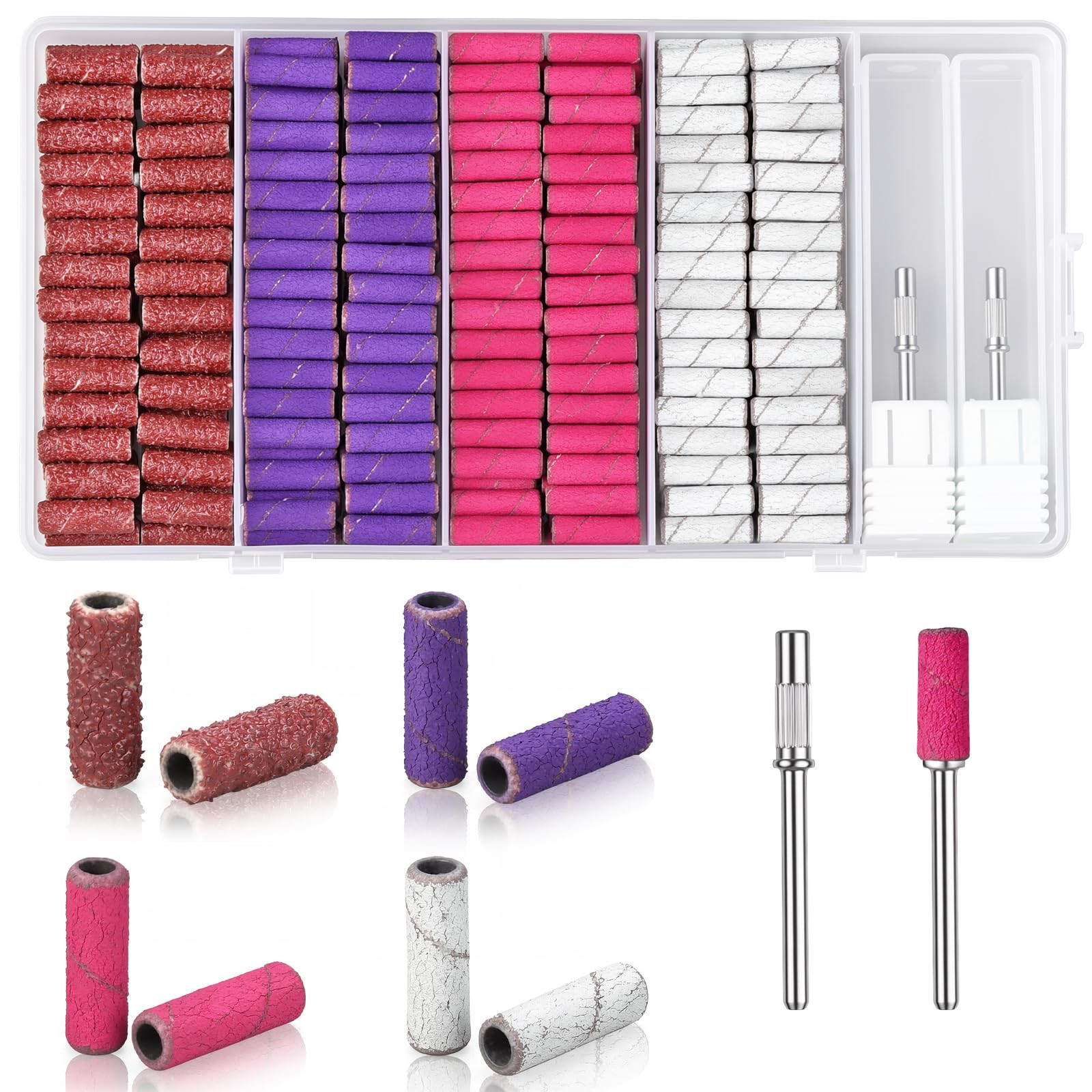 200Pcs Mini Sanding Bands 80# 120# 180# 240#, Brown, purple, rose red, white 200Pcs Mini Sanding Bands 80# 120# 180# 240#, Brown, purple, rose red, white