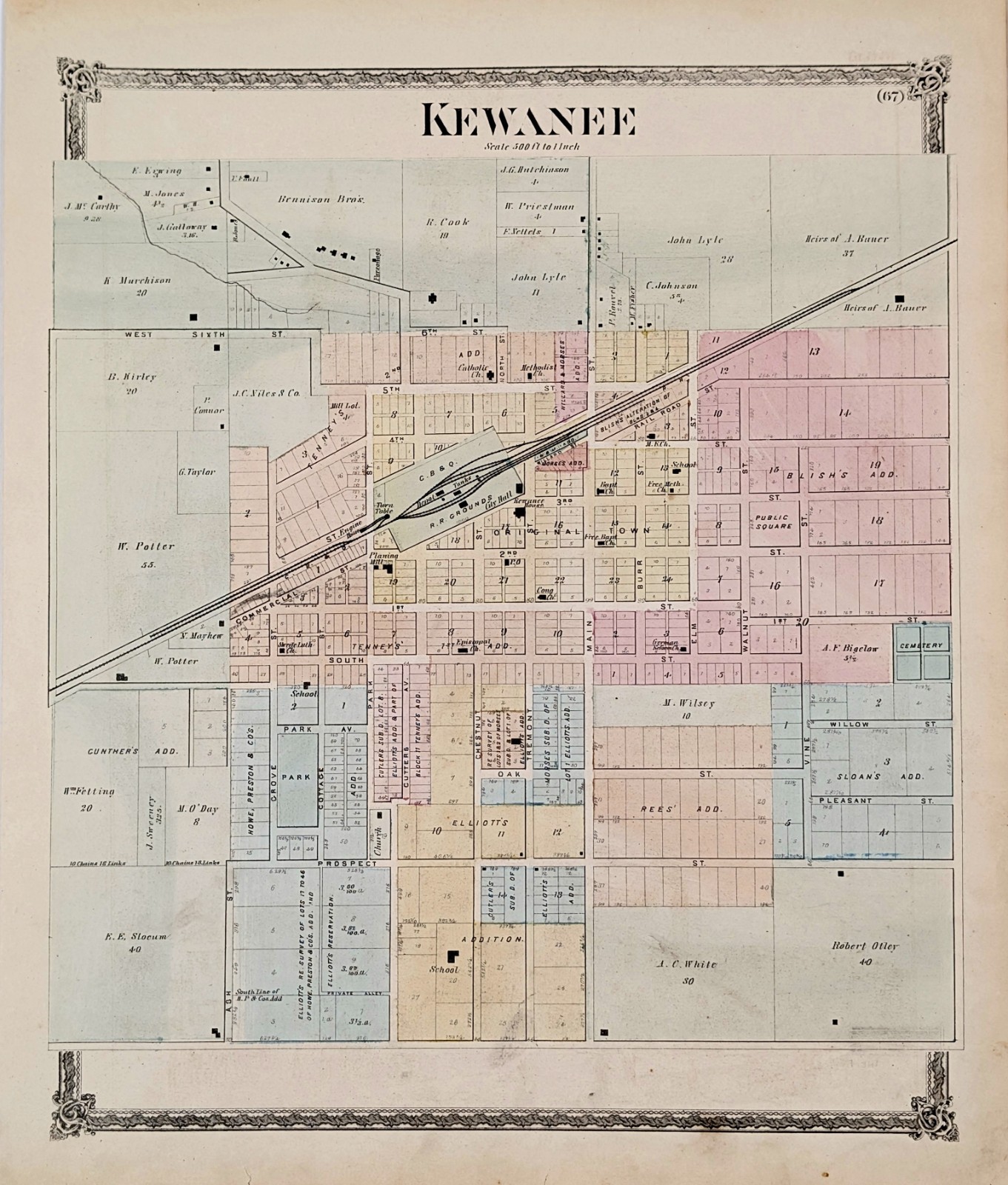 1875 KEWANEE township- Illinois  Map ORIGINAL 16x13 Land Owners Plats