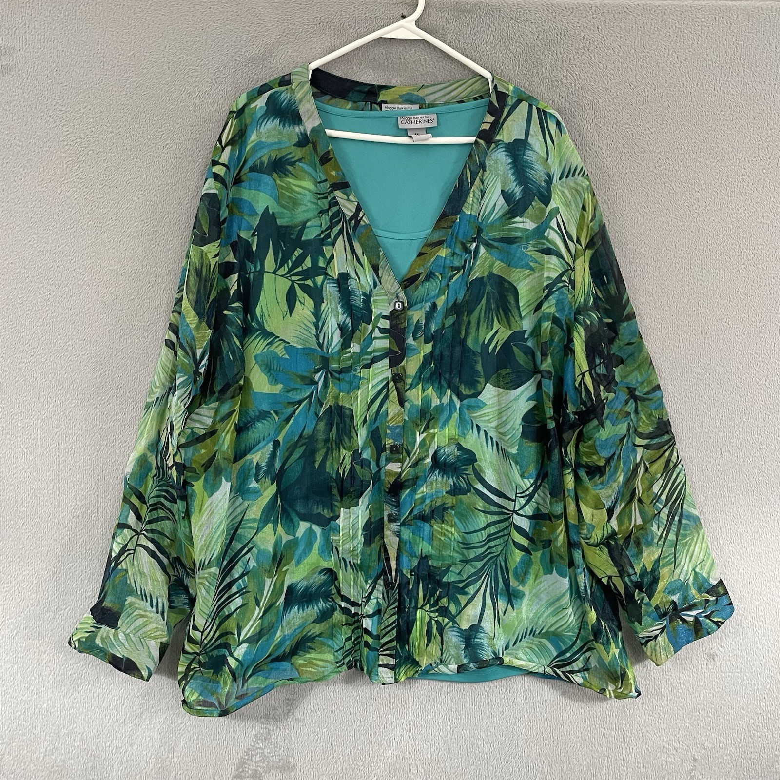 Catherines Maggie Barnes Blouse Womens 4X 30/32W Green Floral Long Sleeve Catherines Maggie Barnes Blouse Womens 4X 30/32W Green Floral Long Sleeve