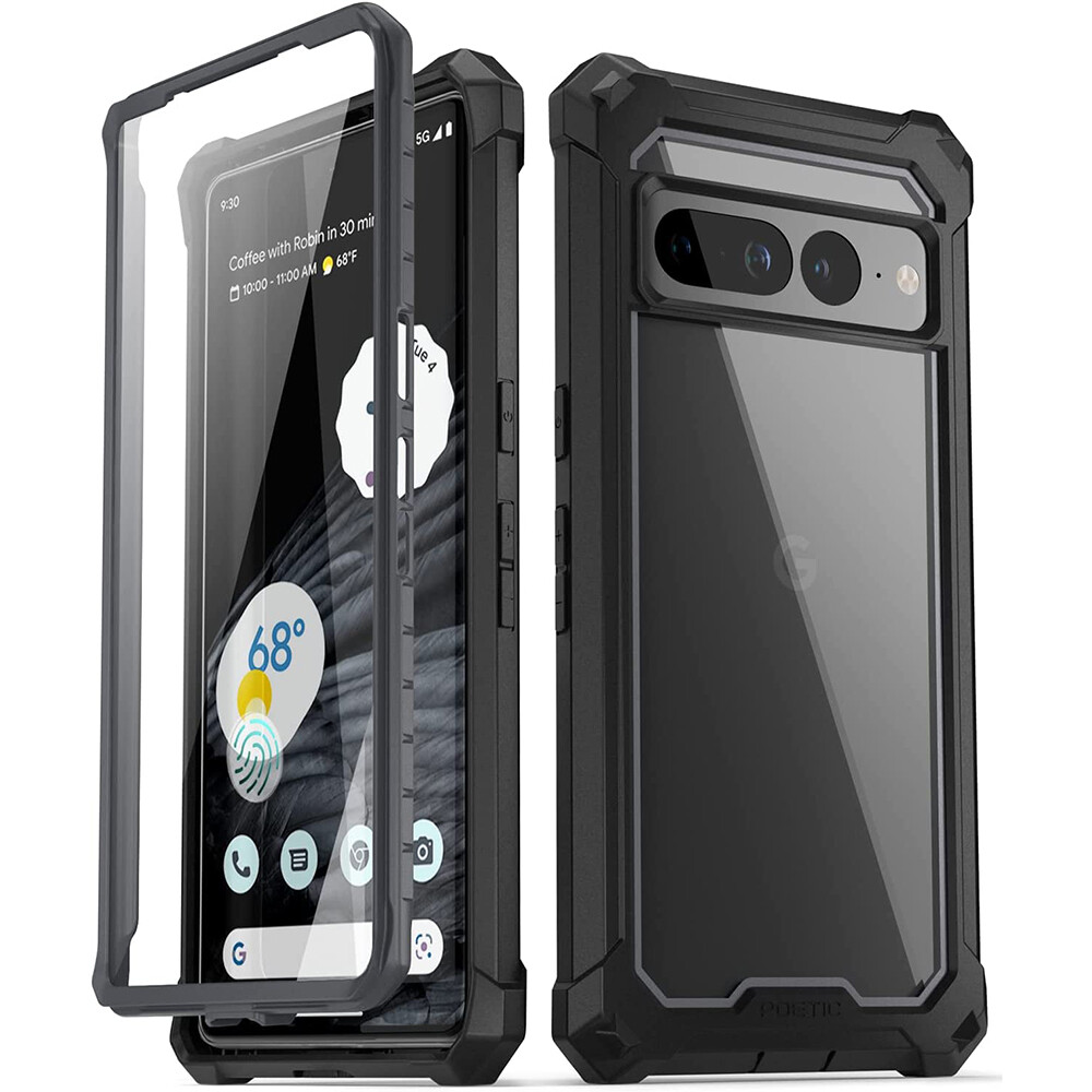 For Google Pixel 7 Pro Case | Poetic [Dual Layer] Shockproof Clear Cover Black