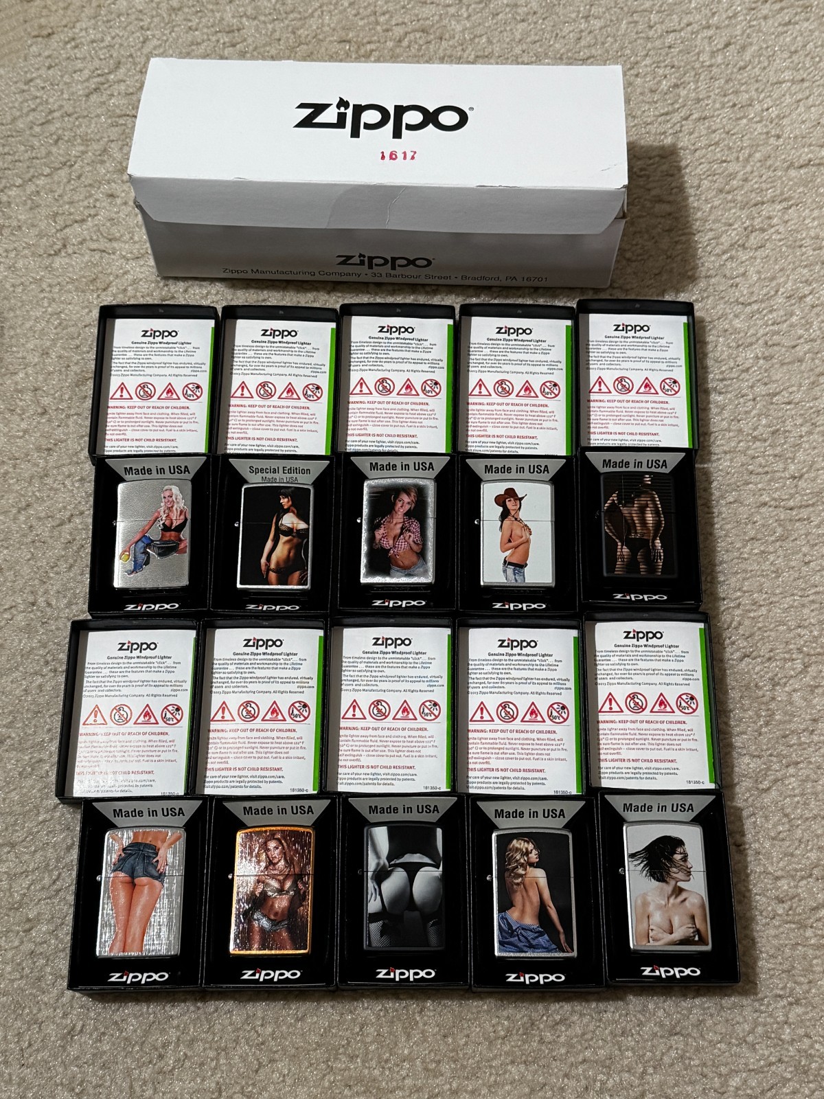 Vintage 1996 Zippo Pinup Girls Lighter Lot of 10 NOS Unfired Display Box 1617 Vintage 1996 Zippo Pinup Girls Lighter Lot of 10 NOS Unfired Display Box 1617