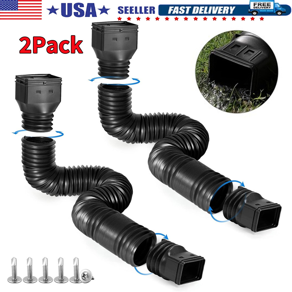 2Pack 21-60″ Expandable Flex Drain Downspout Extension Rain Pipe Spout Gutter US