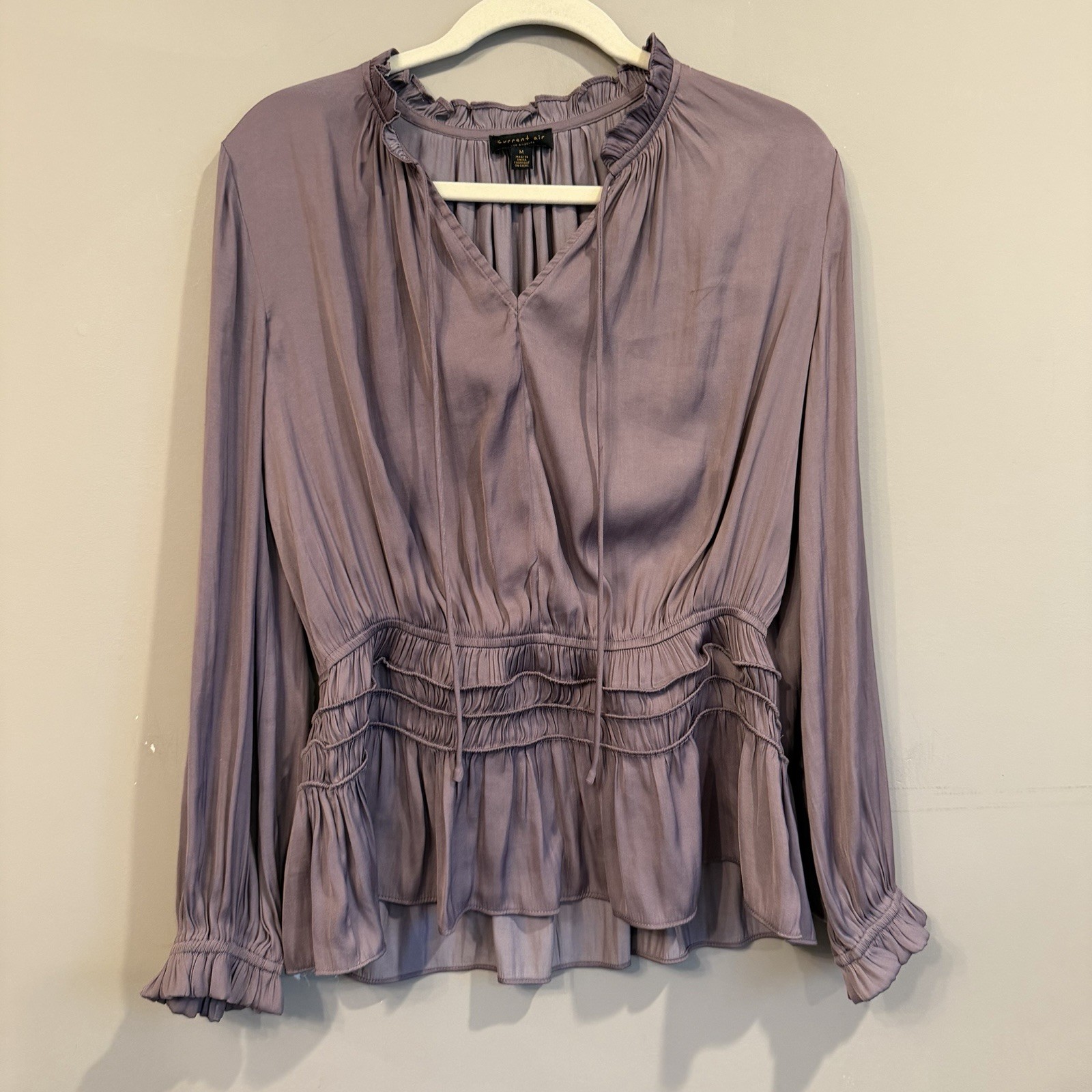 Anthropologie Current Air Purple Peasant Top Satin Medium Fairy Renaissance