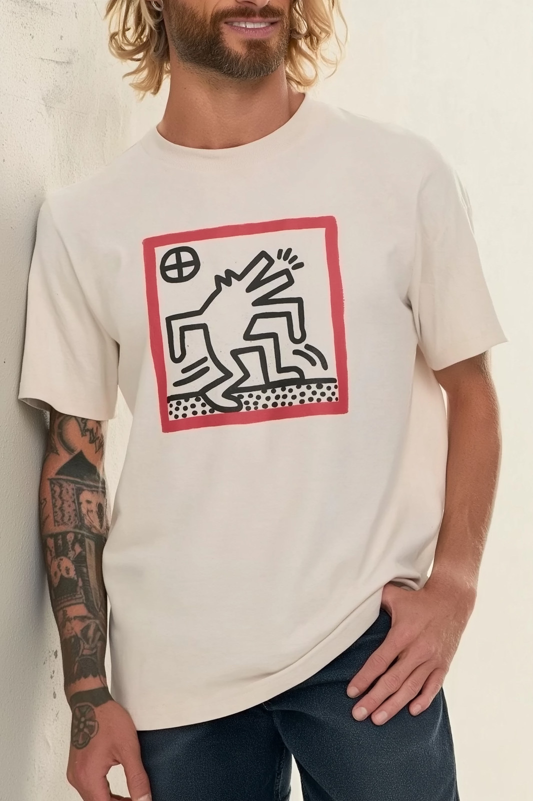 Keith Haring Men\'s Graphic T-Shirt Beige - Large