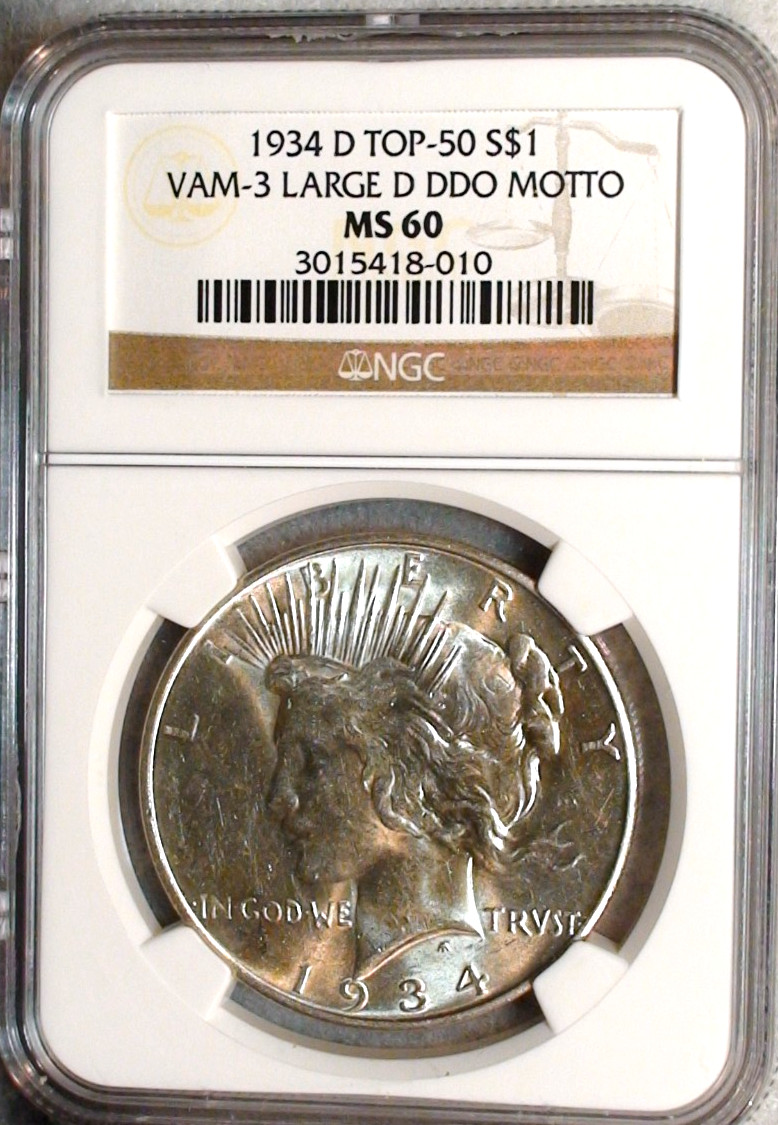1934 D Peace Dollar NGC MS60 VAM 3 LARGE D UNCIRCULATED $1 Coin BUY IT NOW