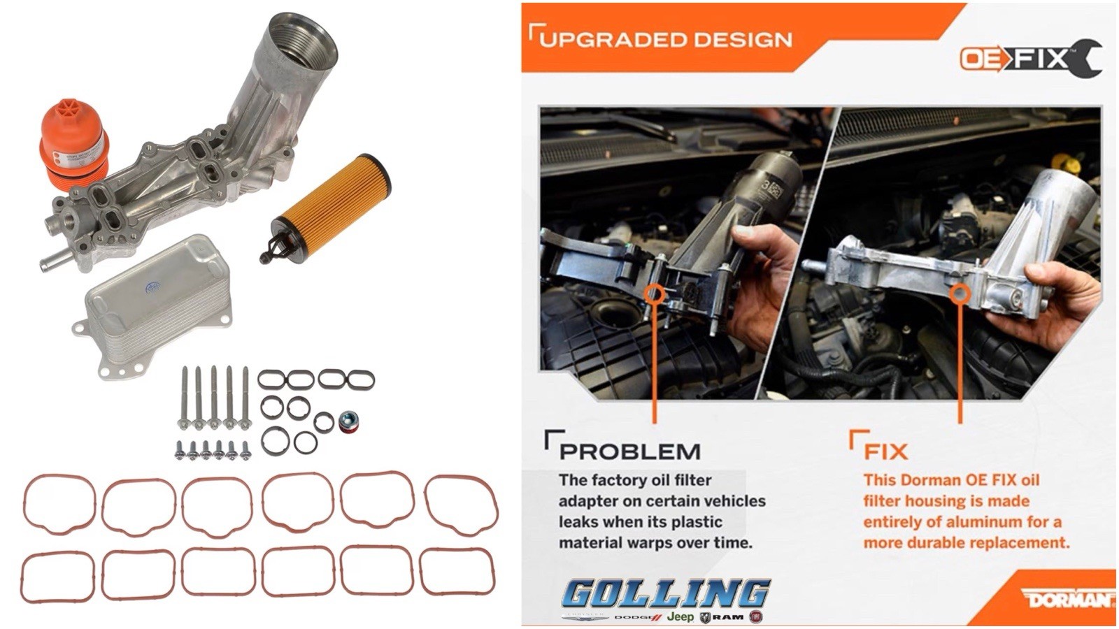 Dorman 926-959 Upgraded Aluminum Engine Oil Filter Housing Oil Cooler And Filter