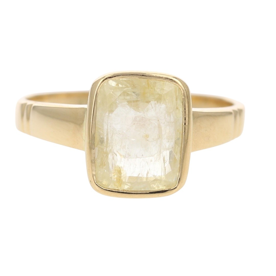 4.12ct Emerald Cut Light Yellow Sapphire Solitaire Ring 18k Yellow Gold Size 9