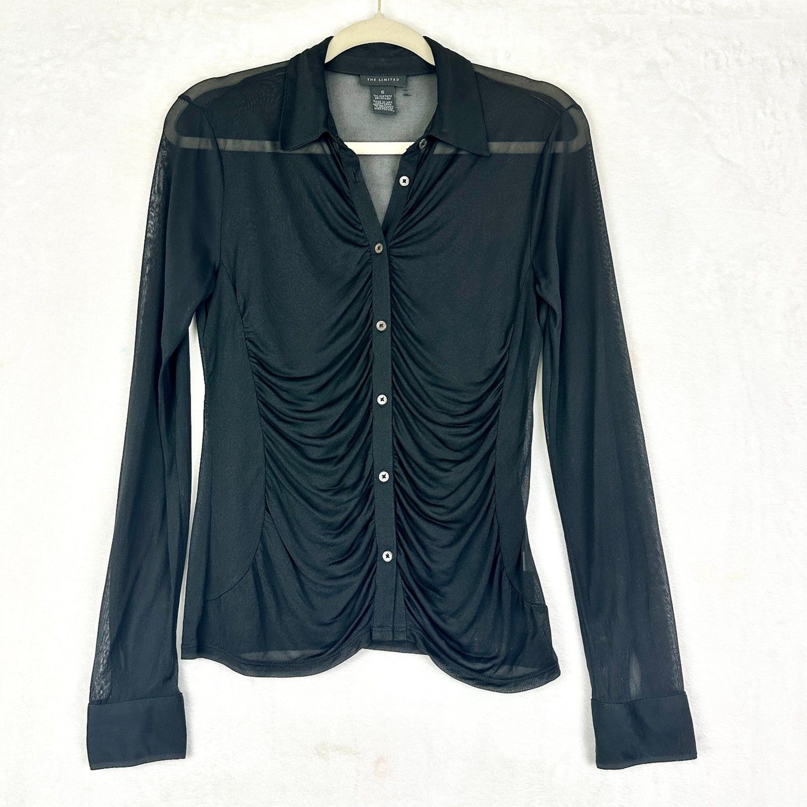 Vintage The Limited Y2K Sheer Mesh Top Size Small Whimsigoth Ruched Black Vintage The Limited Y2K Sheer Mesh Top Size Small Whimsigoth Ruched Black