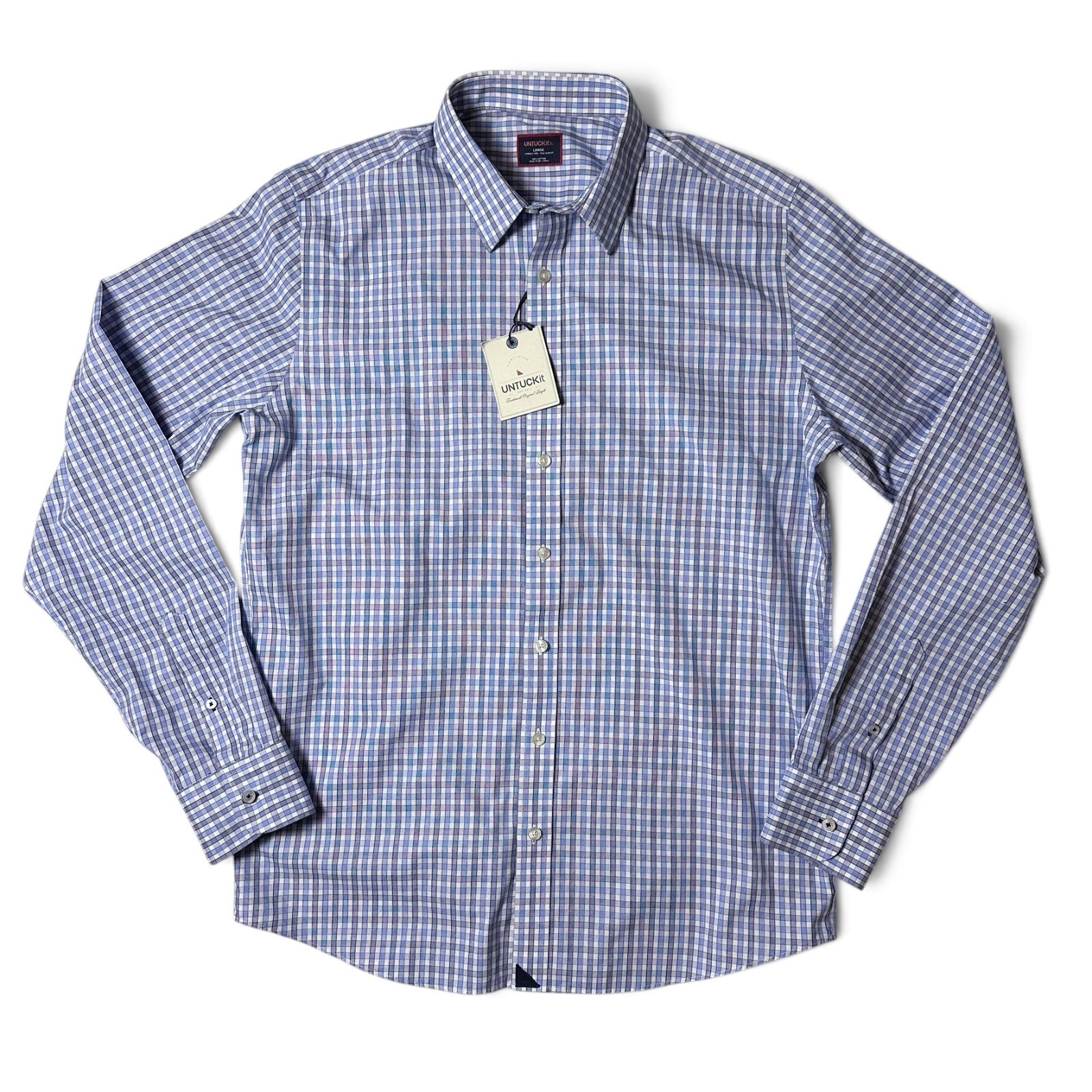 UNTUCKit Durif Wrinkle-Free Shirt Mens Size L Blue Check Tall Slim LT NWT UNTUCKit Durif Wrinkle-Free Shirt Mens Size L Blue Check Tall Slim LT NWT