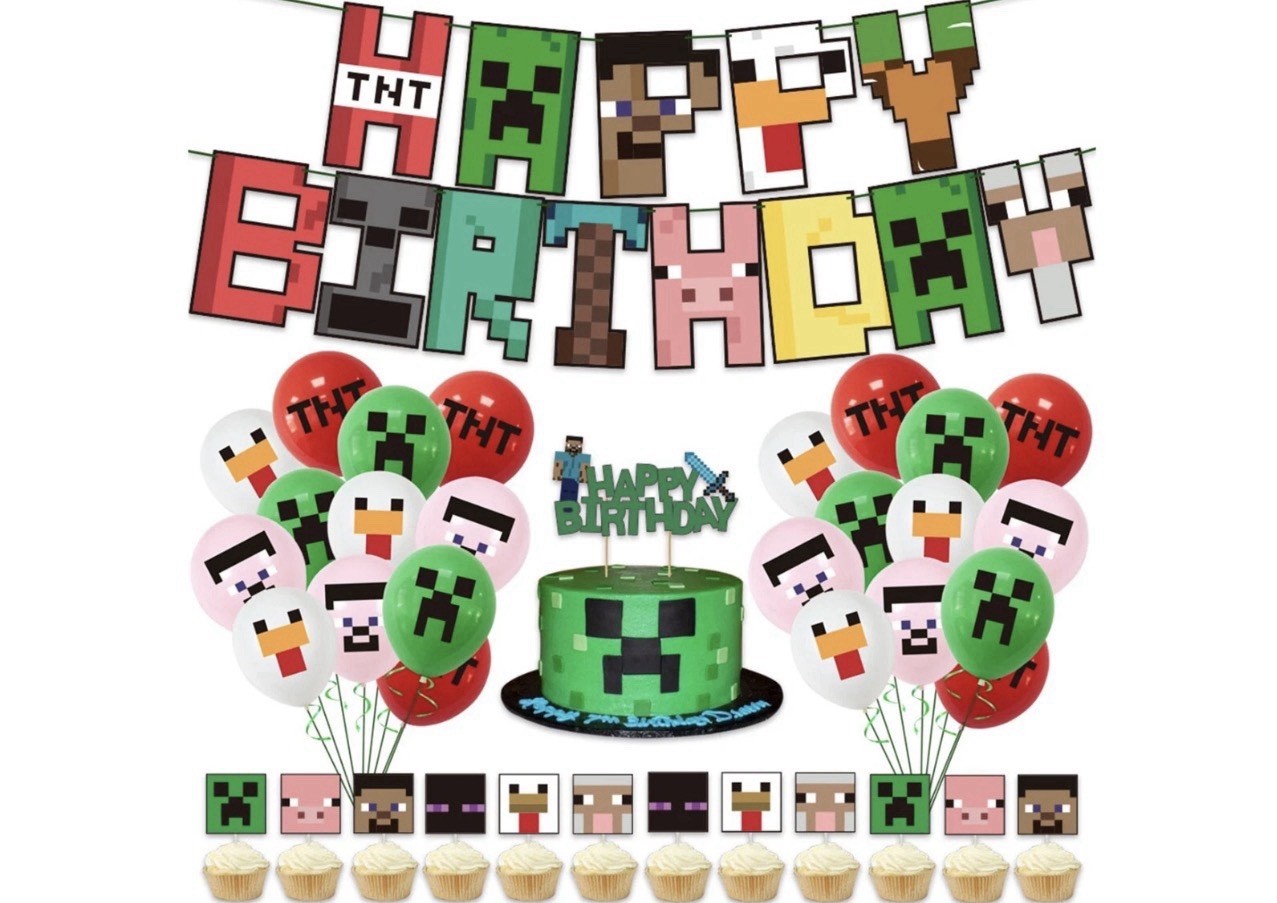 Minecraft Birthday Banner, Minecraft Balloons, Minecraft Cake Toppers Minecraft Birthday Banner, Minecraft Balloons, Minecraft Cake Toppers