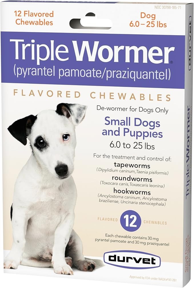 DURVET 12 flavored - chewables Triple Wormer Tablets for Small Dogs & Puppies