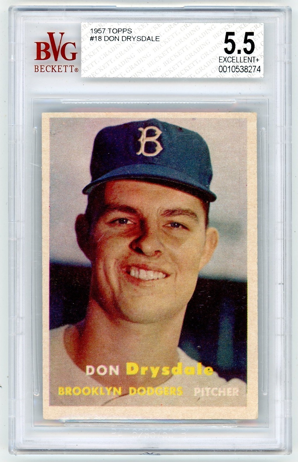 1957 TOPPS #18 DON DRYSDALE ROOKIE BVG 5.5 DODGERS HOF