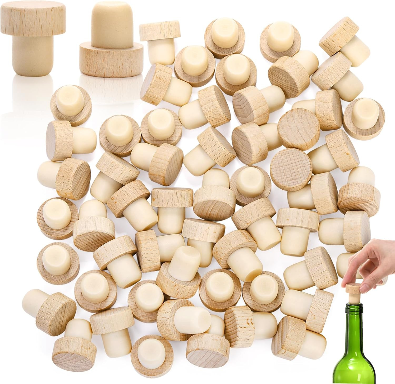 60tapones corcho reutilizables en forma de T de madera y goma Botella de sellado 60tapones corcho reutilizables en forma de T de madera y goma Botella de sellado