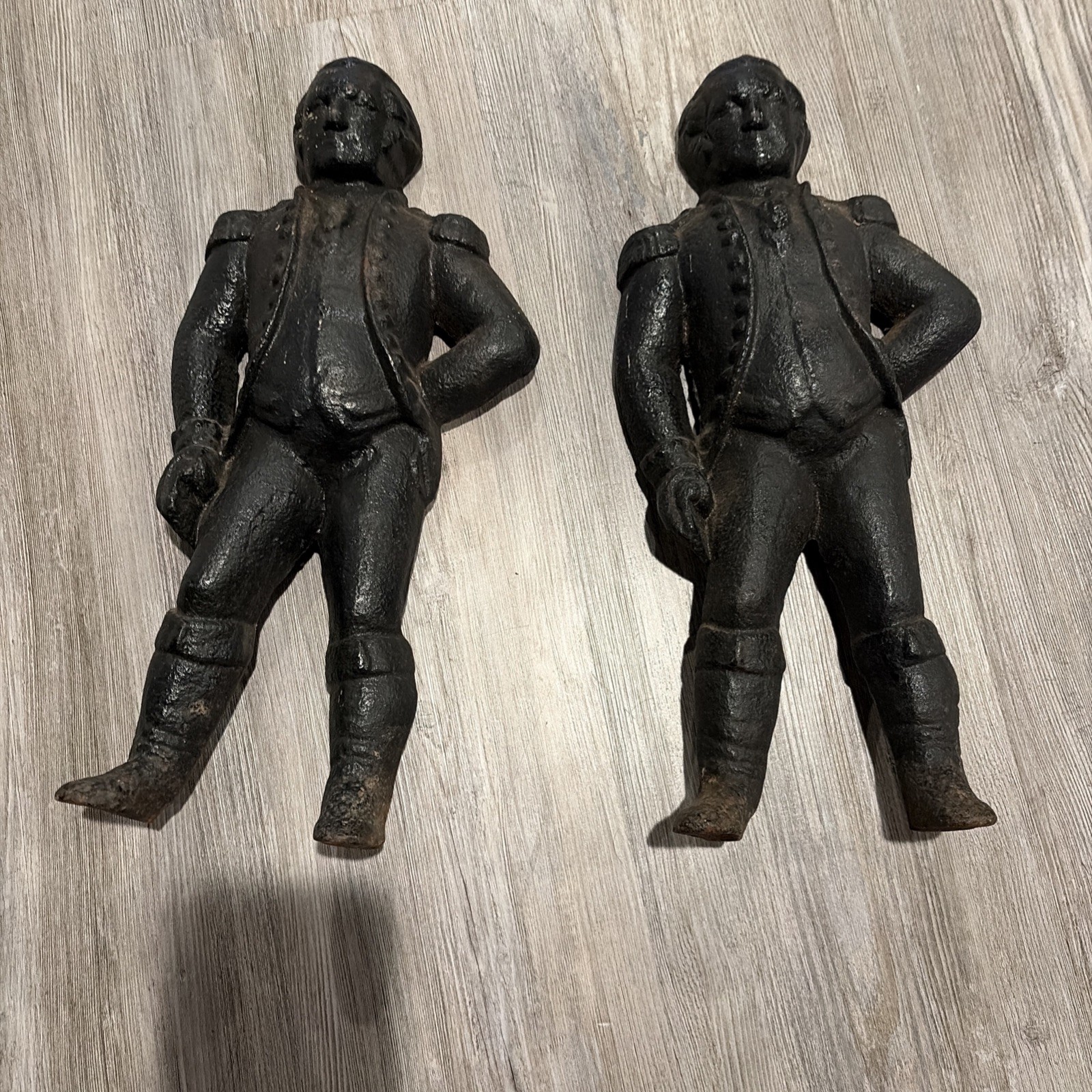 Rare Cast Brass Antique George Washington Figural Andirons Uprights No Billets
