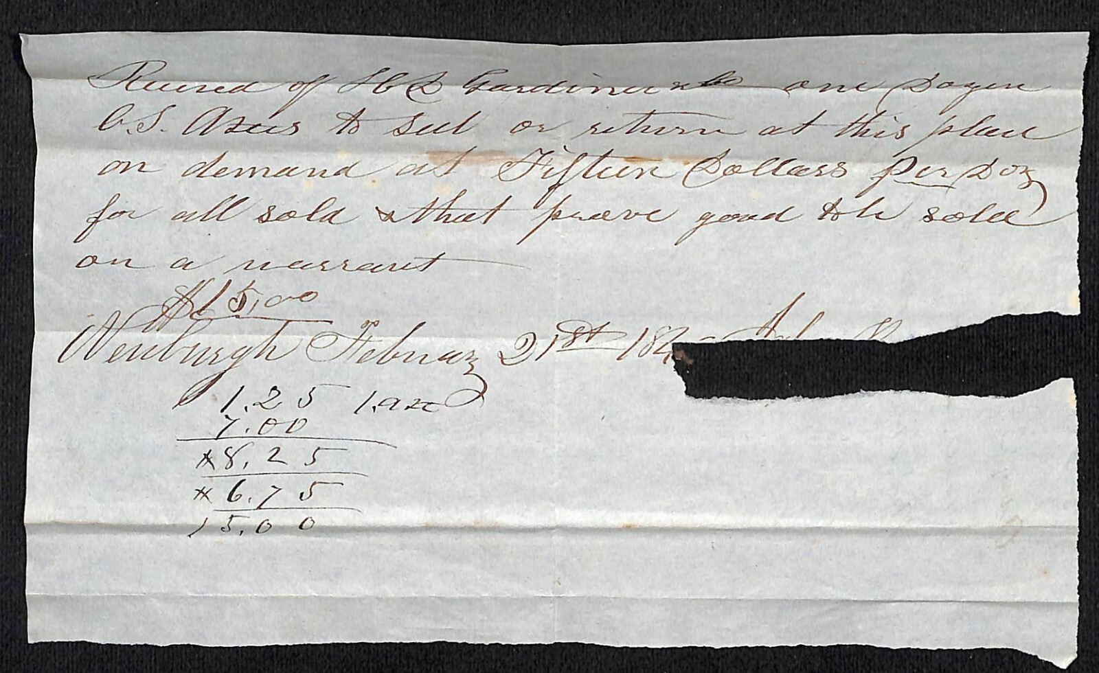 c1840's-50's Jabez Knowlton* Newburgh, ME General Store Receipt for $15