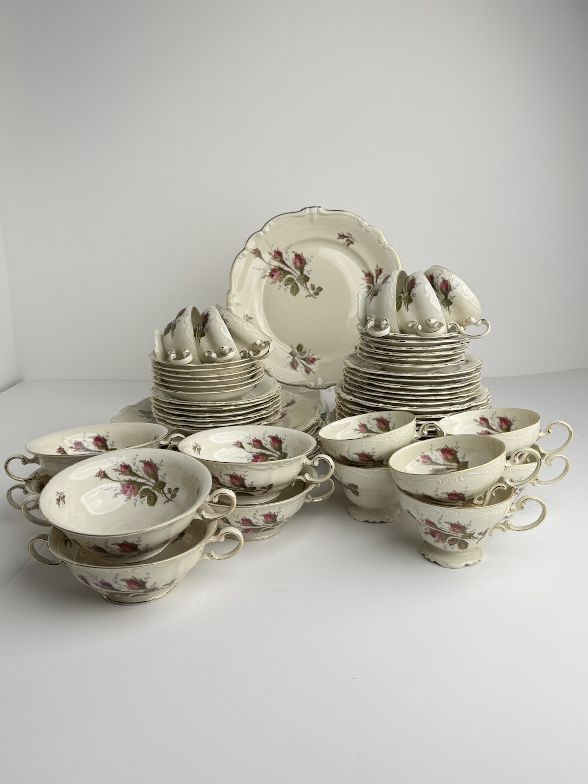 Rosenthal Pompadour U.S. Zone 60 Pc Dinnerware Set Service for 6 Moss Rose
