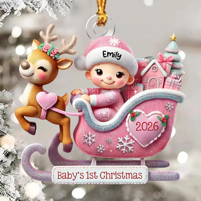 Personalized Baby\'s First Christmas Ornament 2026 Santa Baby Name Gift MD176