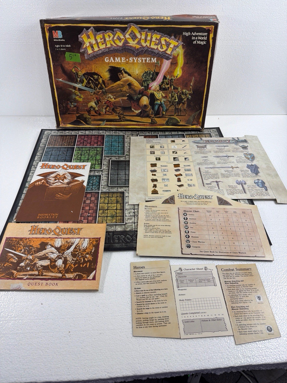VTG 1989 HeroQuest Board Game Replacement Parts Board Manuals Armory Cards MB