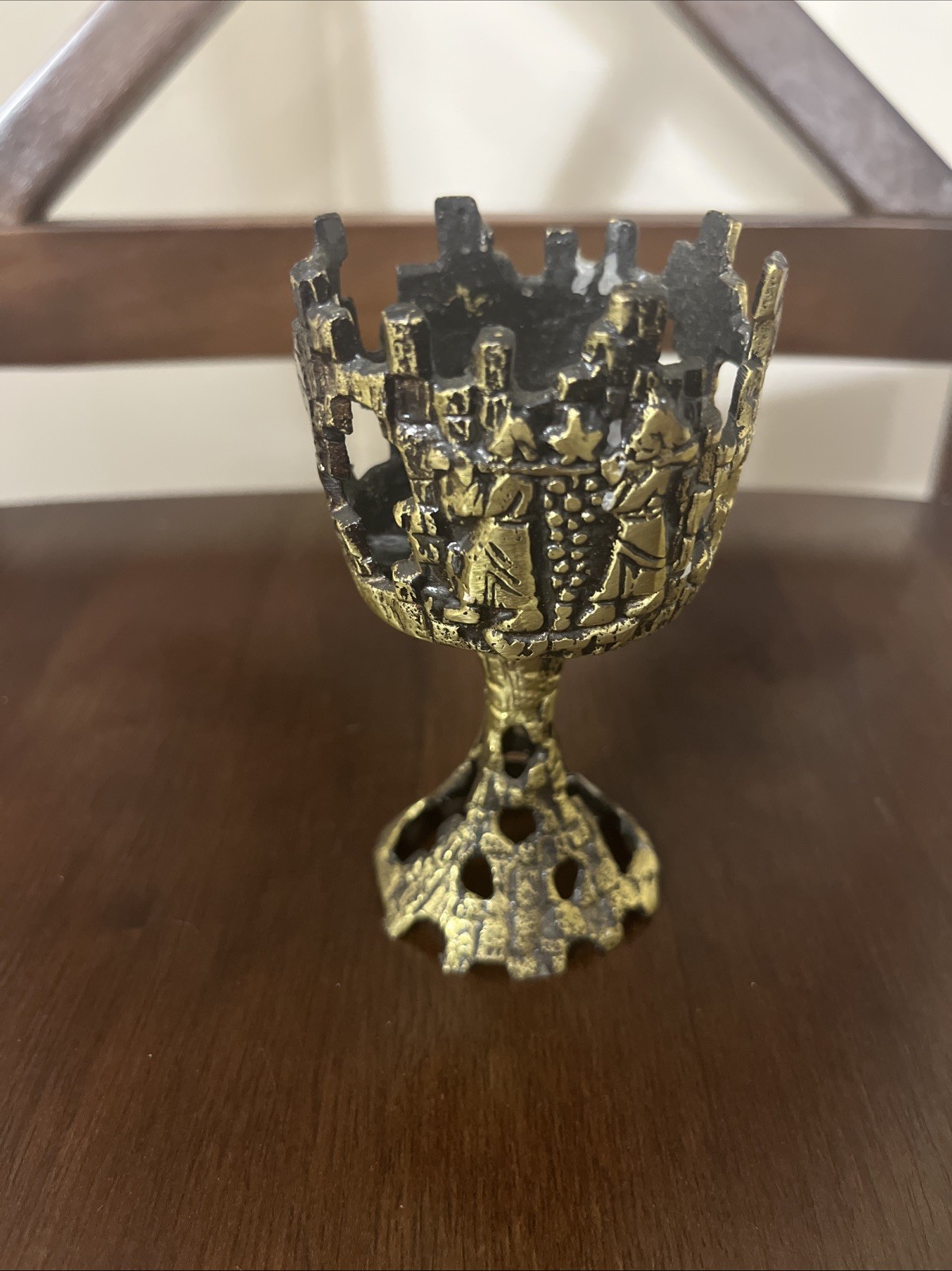 Rare wine Antique ceremonial Israel kiddush  cup goblet brass arts&crafts 19th