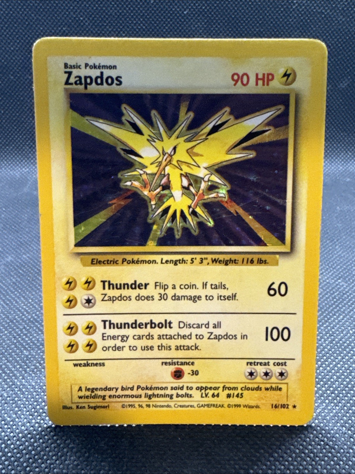 Pokémon TCG Zapdos Base Set 16/102 Holo 1999 Wizards MP Pokémon TCG Zapdos Base Set 16/102 Holo 1999 Wizards MP