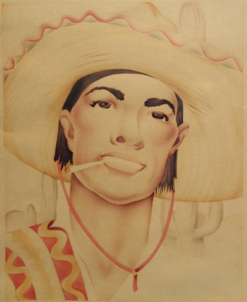 1950s SIGNED PAINTING LOS ANGELES YOUNG CHICANO MEXICAN MAN SMOKING CIGARETTE 1950s SIGNED PAINTING LOS ANGELES YOUNG CHICANO MEXICAN MAN SMOKING CIGARETTE