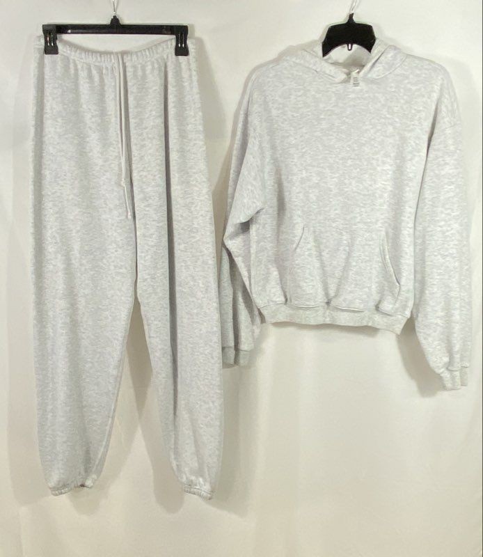 SKIMS Women\'s Heather Grey Cotton Blend Hoodie and Jogger Pants Lounge Set Sz S