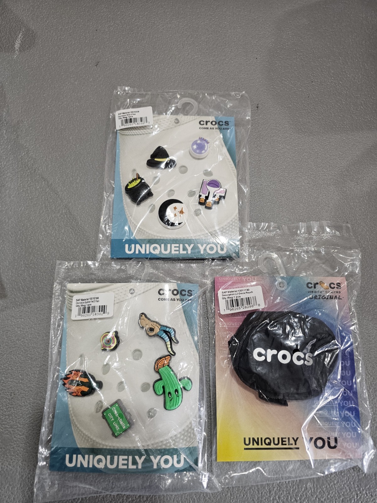 Crocs Come as You Are Jibbitz Charms Lot-“Summer Fest, Witch, Croc Pouch\ Crocs Come as You Are Jibbitz Charms Lot-“Summer Fest, Witch, Croc Pouch\