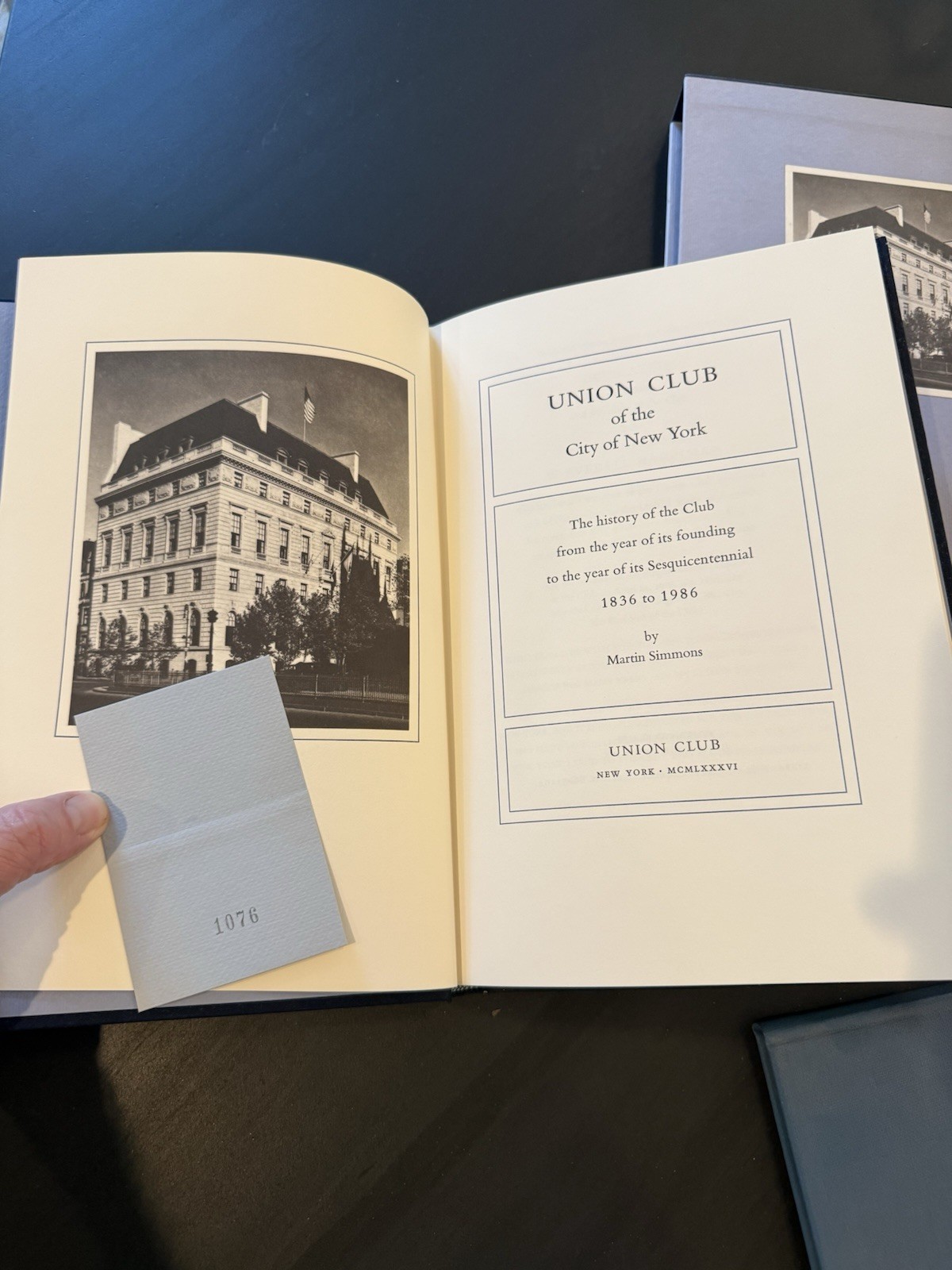 Union Club of the City of New York 1836-1986 Limited Edition Sesquicent. History