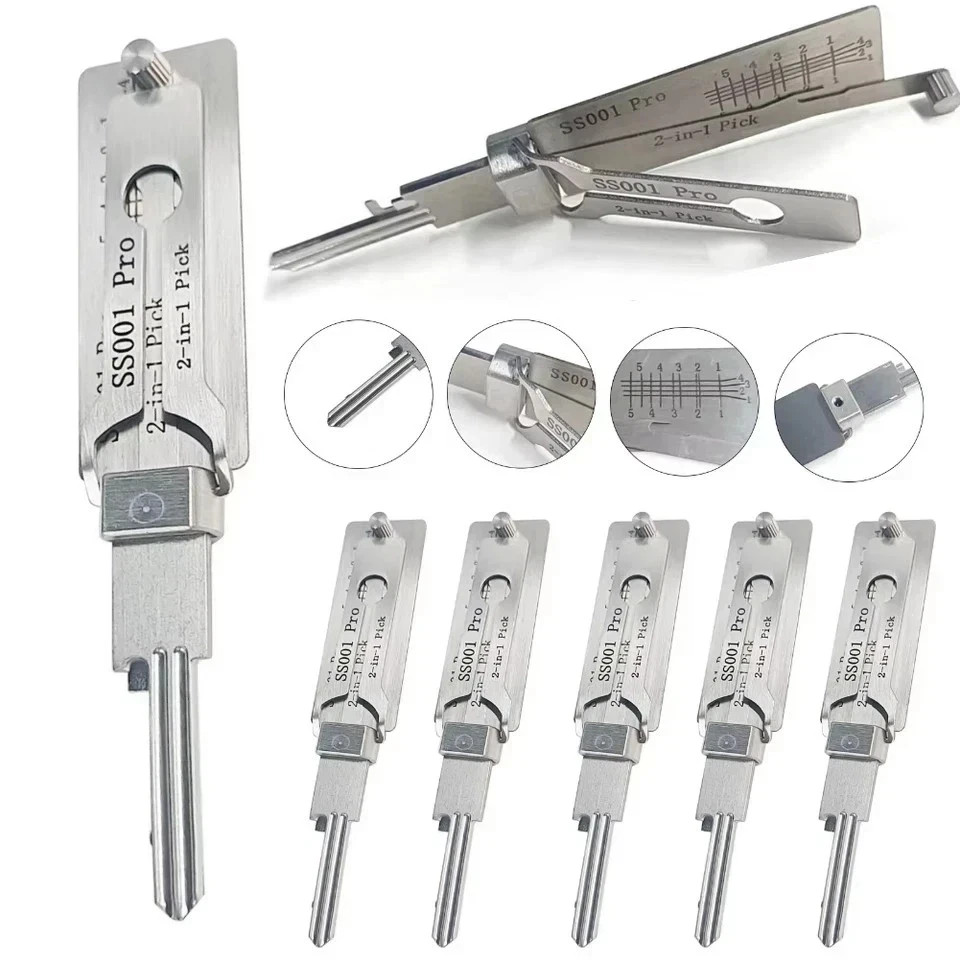2-in-1 Stainless Steel Key Decoder Tool Precision Hook Lock Pick Portable