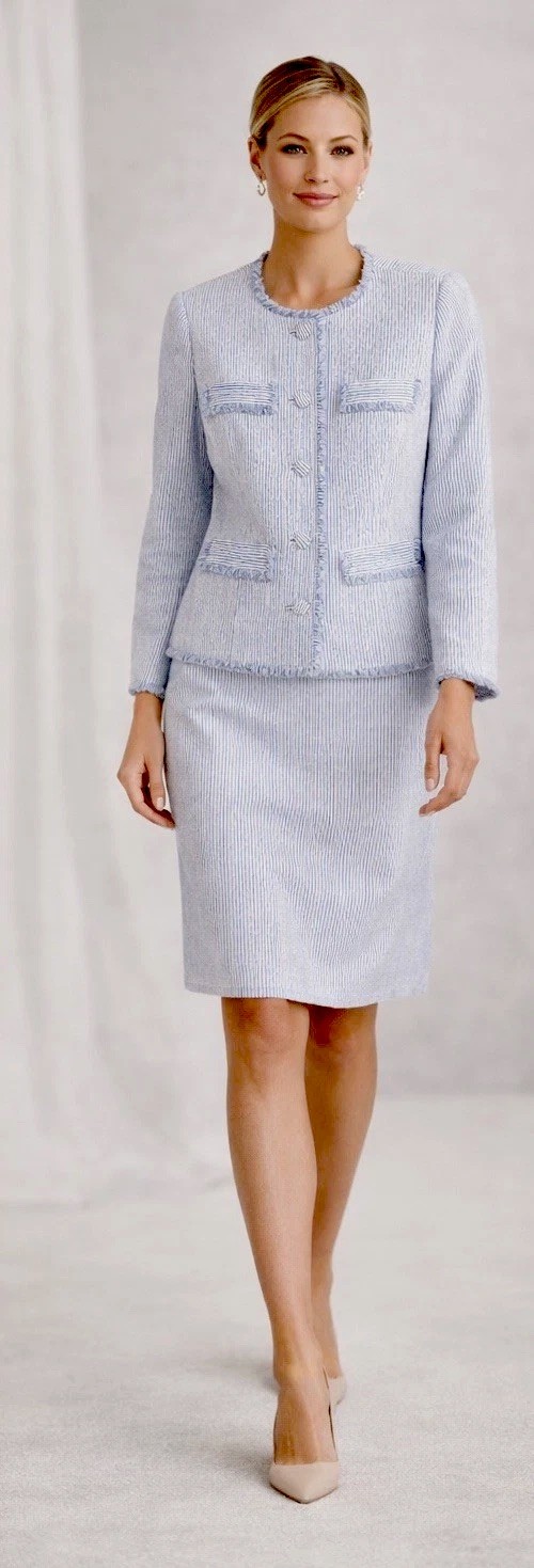 NWT sz 10 Blue Pinstripe Fringed Jacket & Dress Set Preston & York NWT sz 10 Blue Pinstripe Fringed Jacket & Dress Set Preston & York