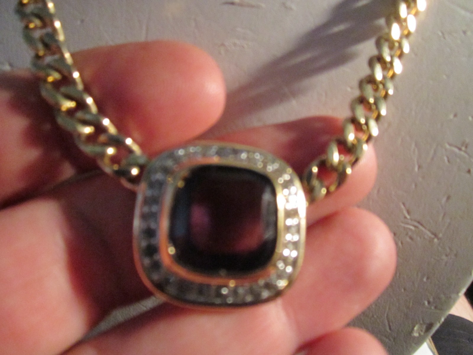 VINTAGE PANETTA PURPLE CRYSTAL PENDANT HEAVY WITH NECKLACE CHAIN 16\
