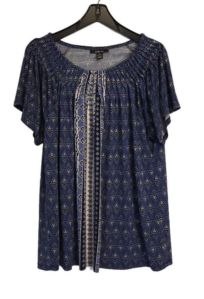Style & Co Printed Pleated Scoop-Neck Top Size XXL Blue Floral Style & Co Printed Pleated Scoop-Neck Top Size XXL Blue Floral