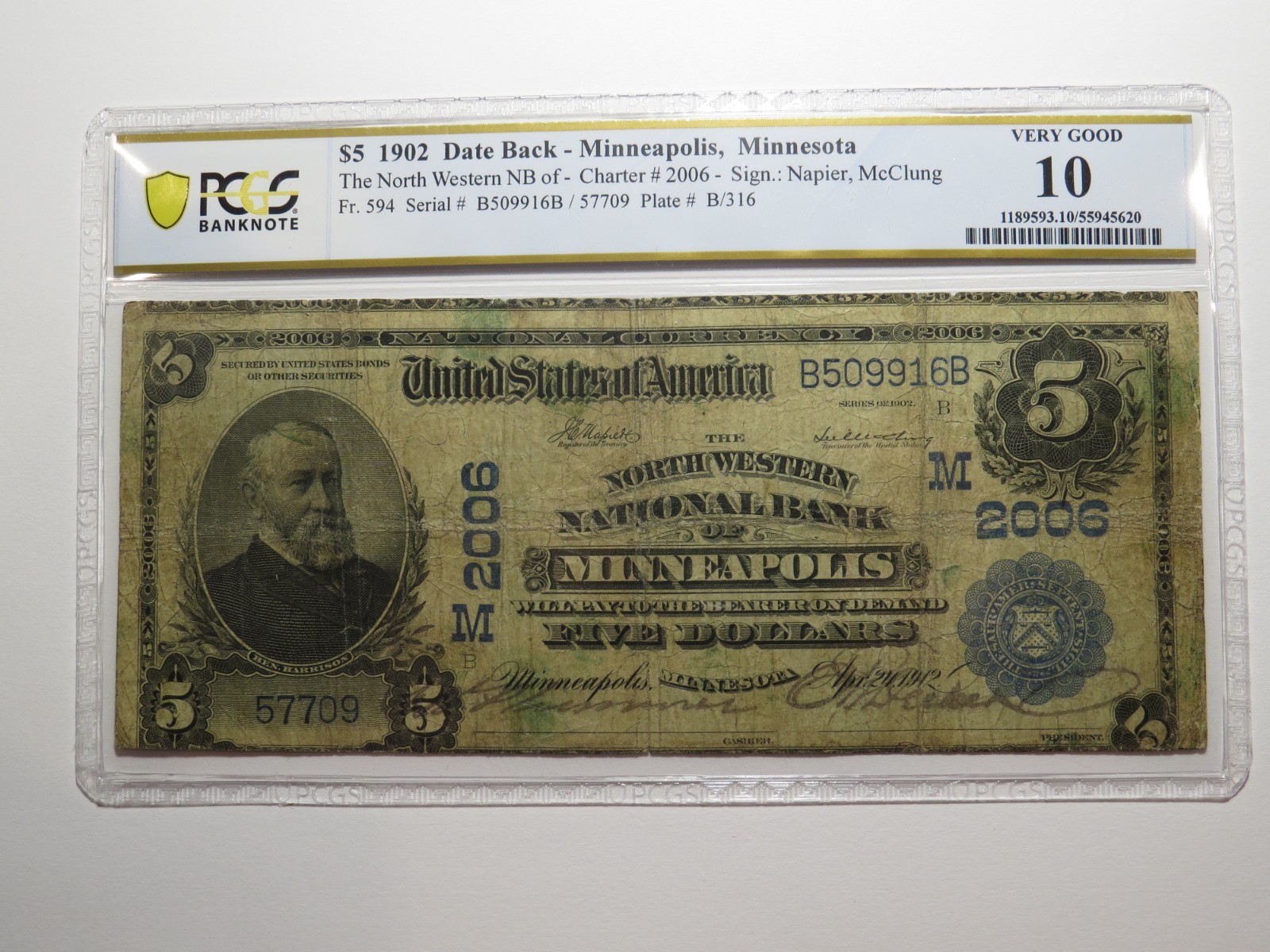 $5 1902 Minneapolis Minnesota MN National Currency Bank Note Bill Ch #2006 PCGS