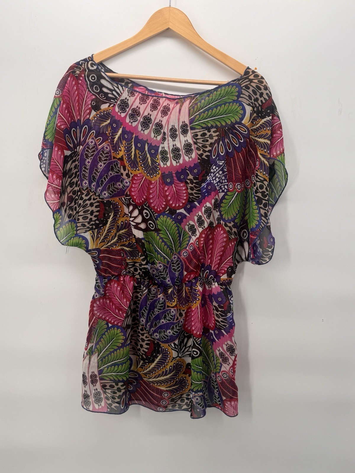 Xhilaration Peacock Print Tunic Women M Multicolor Sheer Swimsuit Cover Bohochic Xhilaration Peacock Print Tunic Women M Multicolor Sheer Swimsuit Cover Bohochic