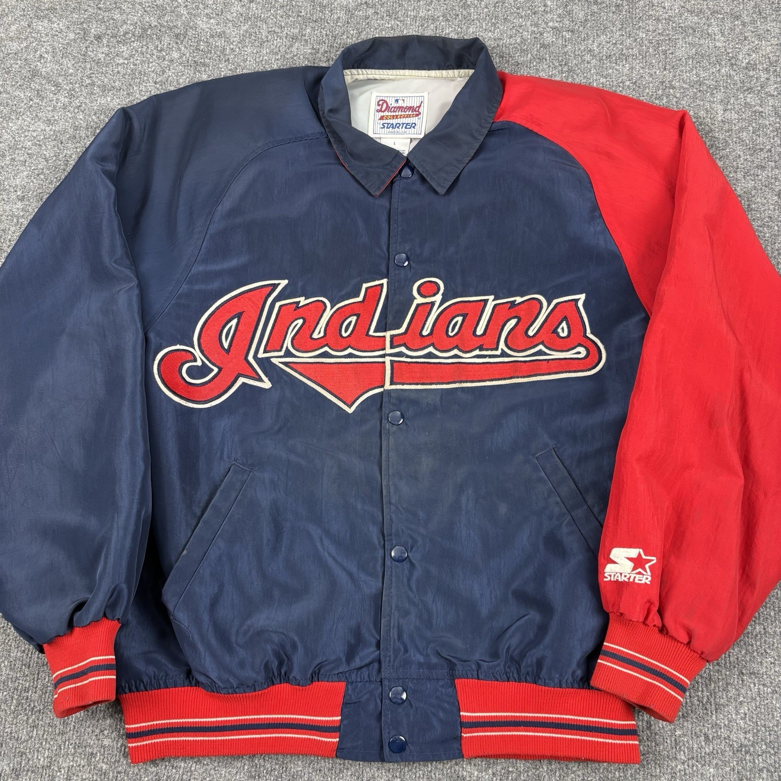 VTG Cleveland Indians Starter Jacket Mens Large Colorblock Diamond Collection VTG Cleveland Indians Starter Jacket Mens Large Colorblock Diamond Collection
