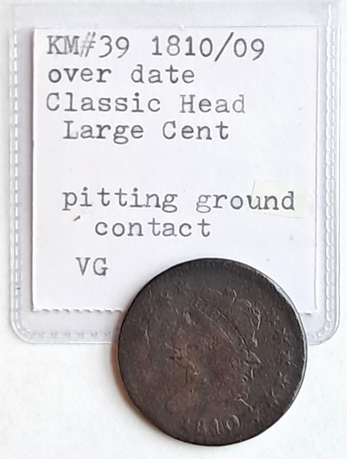 KM#39 1810/09 Over Date Classic Head US Large cent