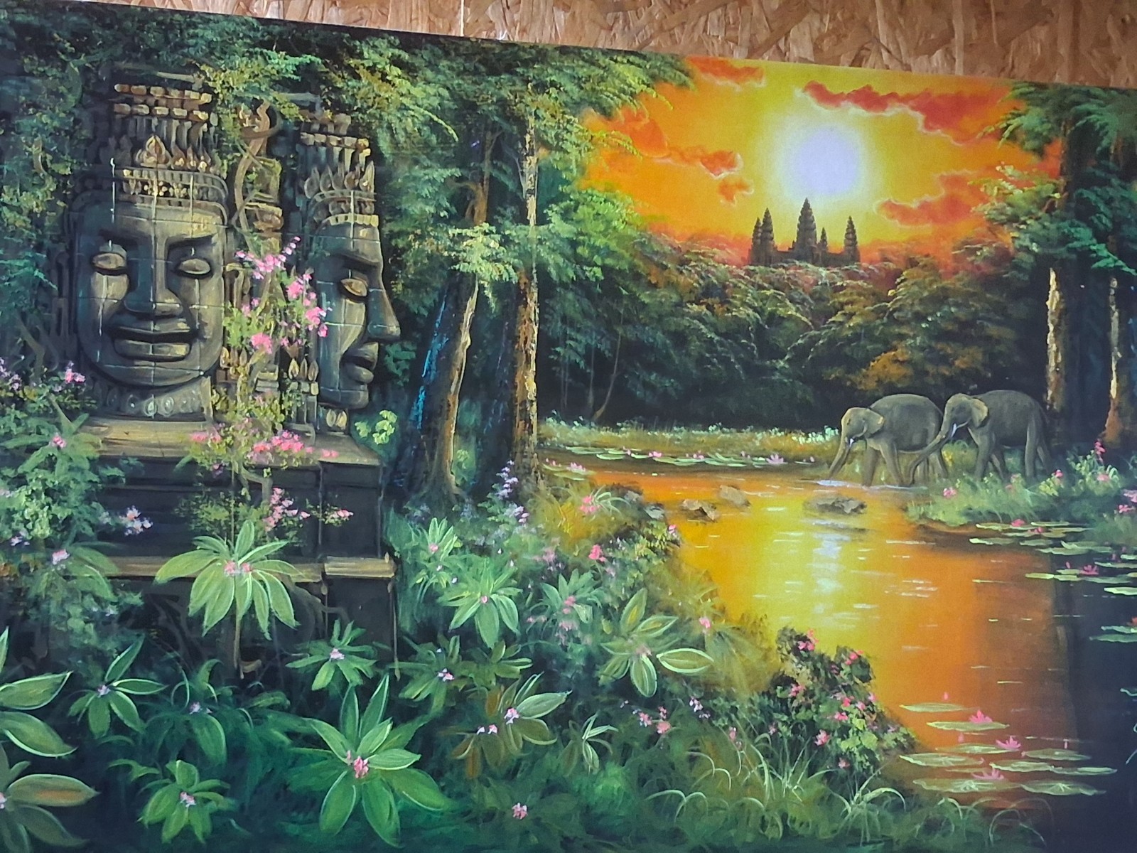 Original Signed Sereiroith Angkor Wat Oil & Acrylic Painting - Massive 56\