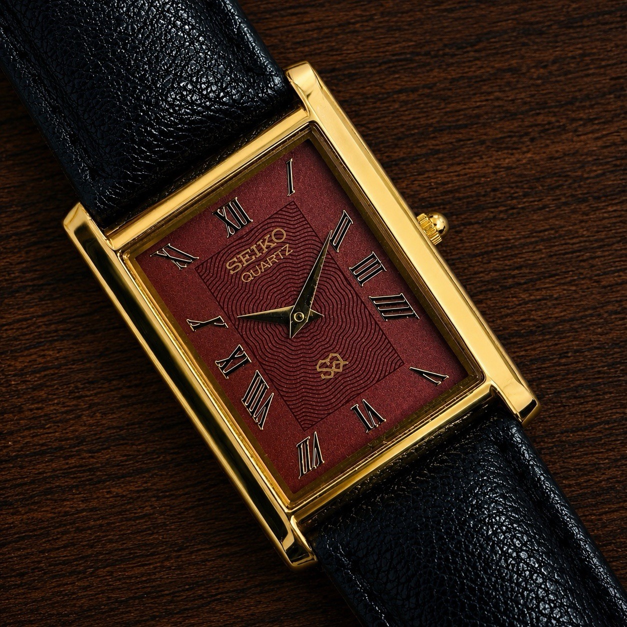 Vintage Seiko Slim Tank Burgundy Dial Quartz Men’s Wristwatch