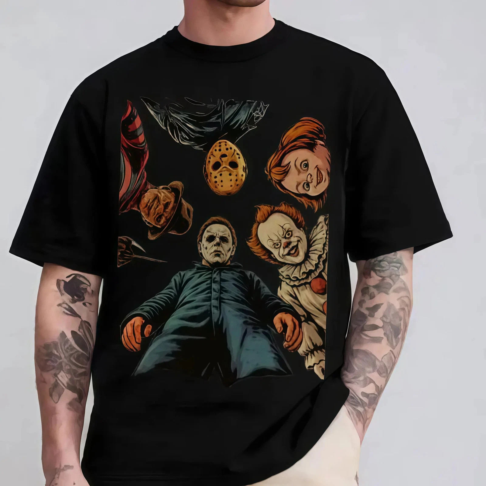 Hot 90s Unisex Vintage Halloween Spooky Horror Graphic T‑Shirt S-5XL