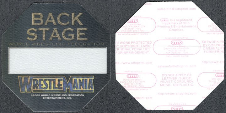 WrestleMania X8 OTTO Cloth Backstage Pass (WWF) - March 17, 2002 NOS