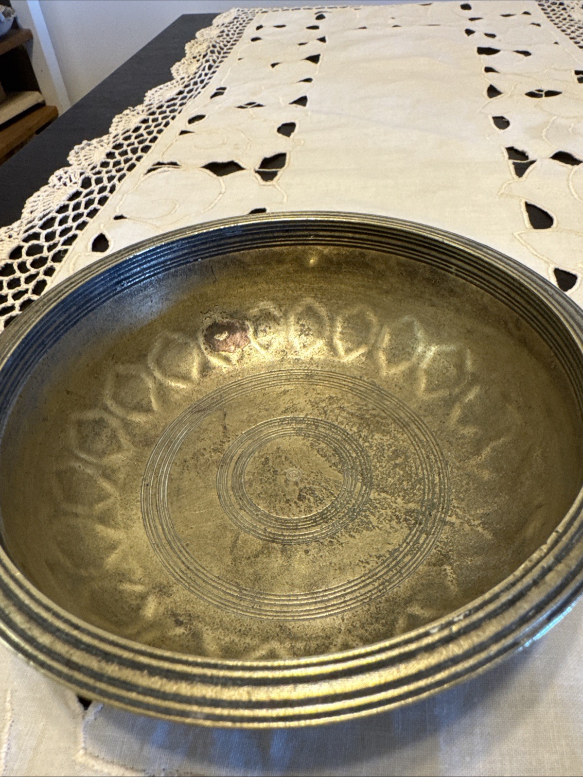 Antique Indo-Persian Hand Engraved Brass Bowl Middle Eastern Heavy Chased Antique Indo-Persian Hand Engraved Brass Bowl Middle Eastern Heavy Chased
