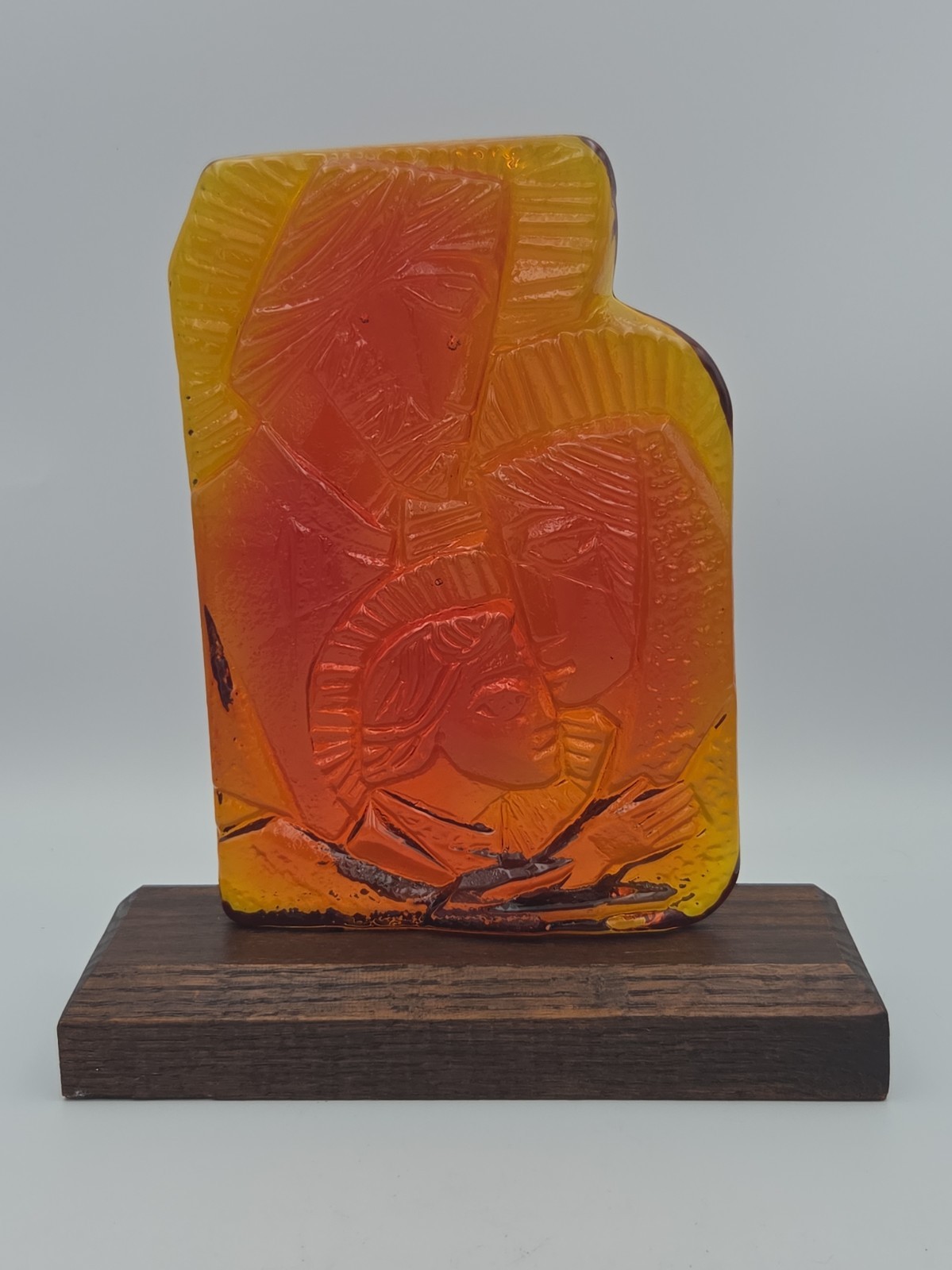 Rare Early 70s Blenko MCM Holy Family Amberina Plaque By Don Shepard 