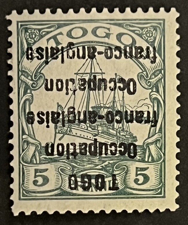 Travelstamps: Germany Togo Stamps Kaiser’s Yacht 5pf Inverted Double OP * SIGNED