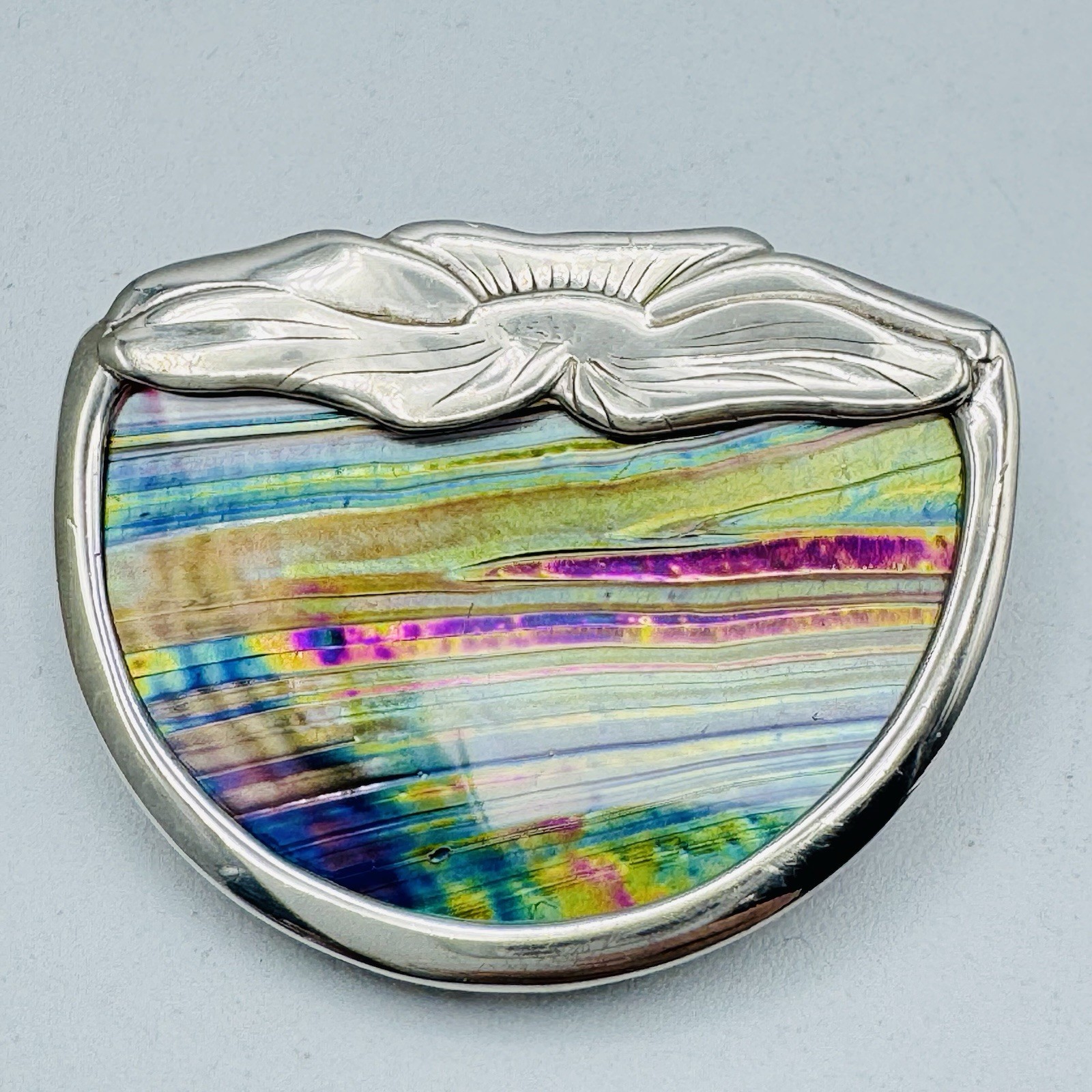 VTG Pat Cheney John Ditchfield Sterling Silver Art Glass Brooch Pendant Floral