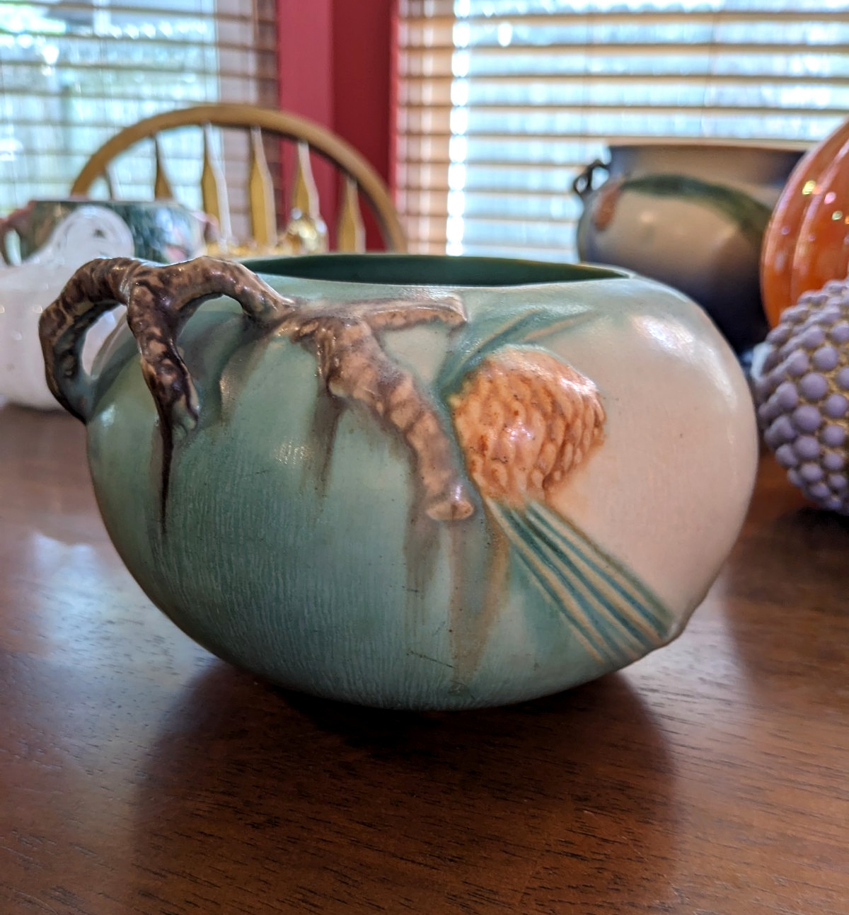 Vintage Roseville Pottery 278-4 Pine Cone Green Jardiniere Planter 1935 Unmarked