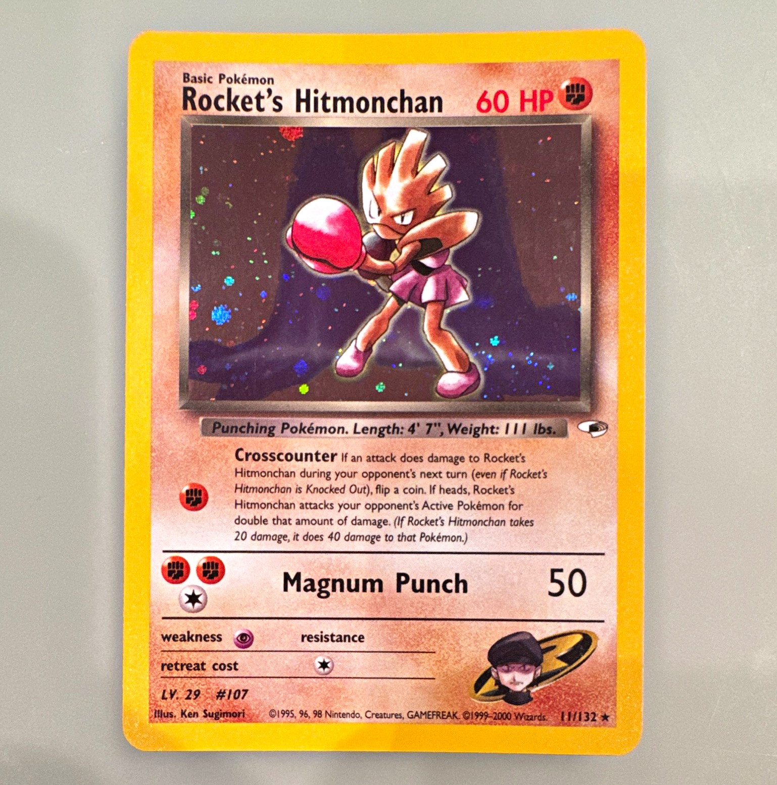 WOTC Rocket\'s Hitmonchan 11/132 Gym Heroes Holo Rare 2000 English Sugimori NM WOTC Rocket\'s Hitmonchan 11/132 Gym Heroes Holo Rare 2000 English Sugimori NM