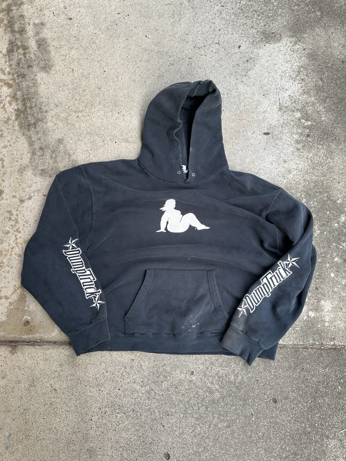 Vintage XL Faded Distressed Obscure Y2K Grail Dump Truck Parody Hoodie Fader