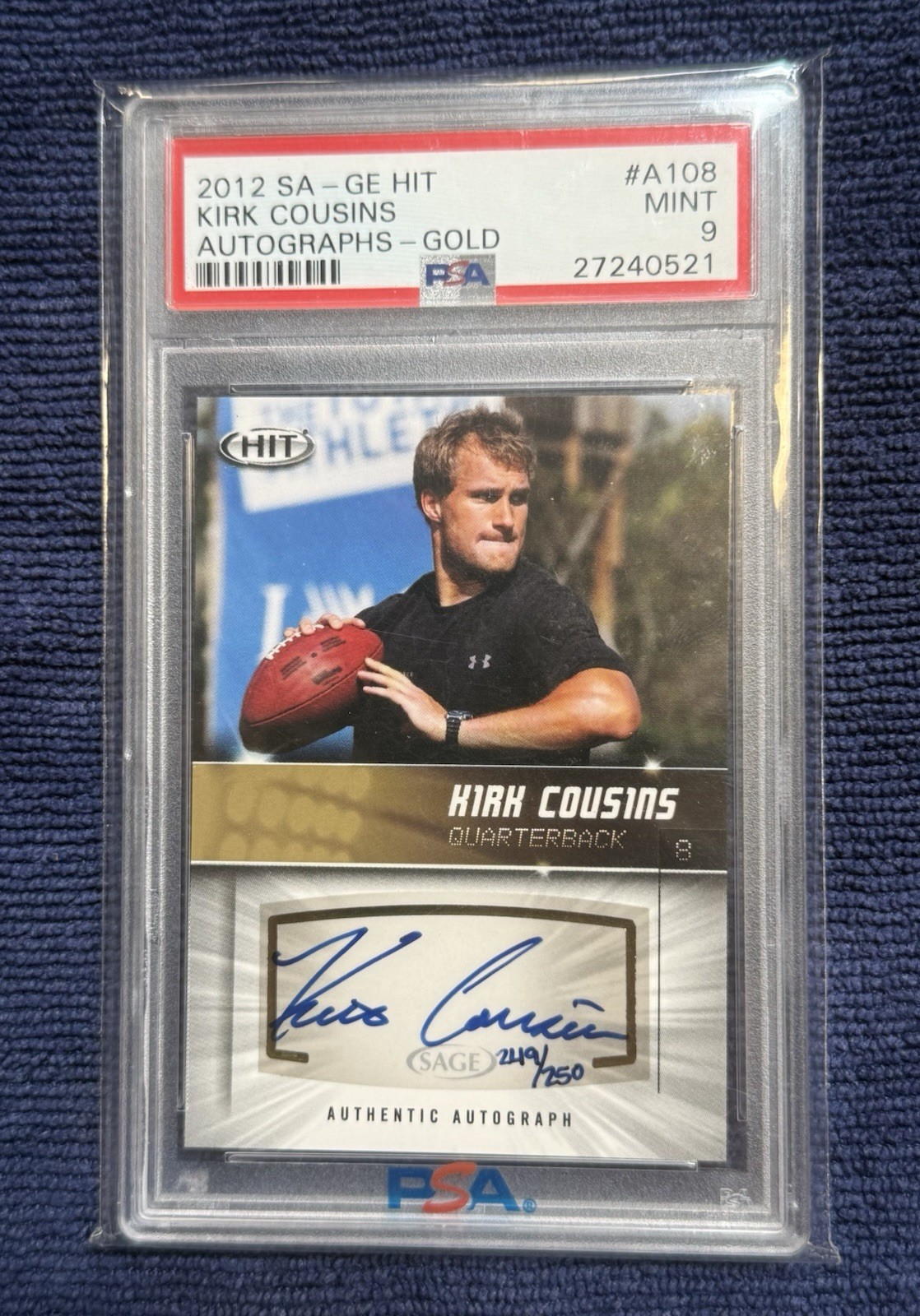 SAGE 2012 Hit Autographs Kirk Cousins Gold /250 #A108 RC PSA 9 Auto Pop 2 SAGE 2012 Hit Autographs Kirk Cousins Gold /250 #A108 RC PSA 9 Auto Pop 2